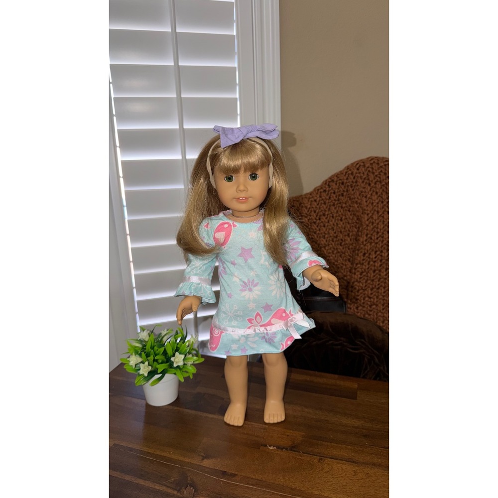 American Girl Truly Me Doll Blonde Hair Green Eyes 18 Inch Owl Nightgown Outfit